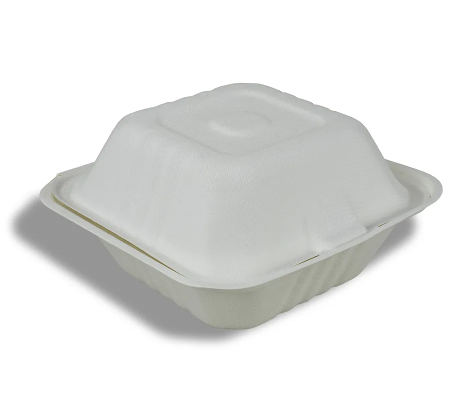 Box à hamburger en bagasse, blanc, 130x130x70mm